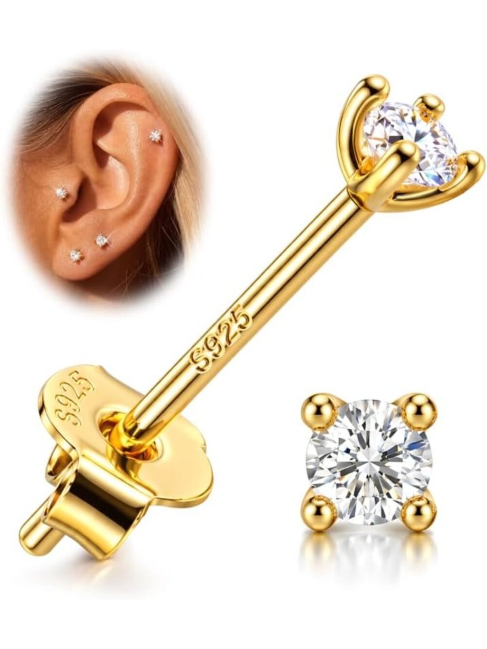 Elegant S925 Sterling Silver 2mm Long Post Stud Earrings for Women - Chic